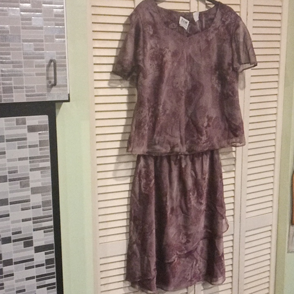 R&M Richard's Purple/burgundy Flowered Skirt and Blouse set